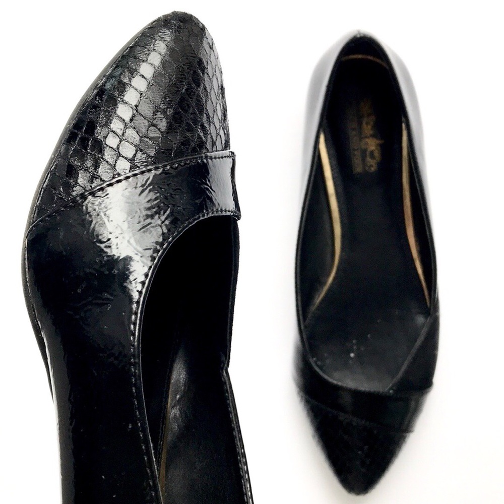 Coach & Four Patent Snake Suede Pointy Toe Flats
